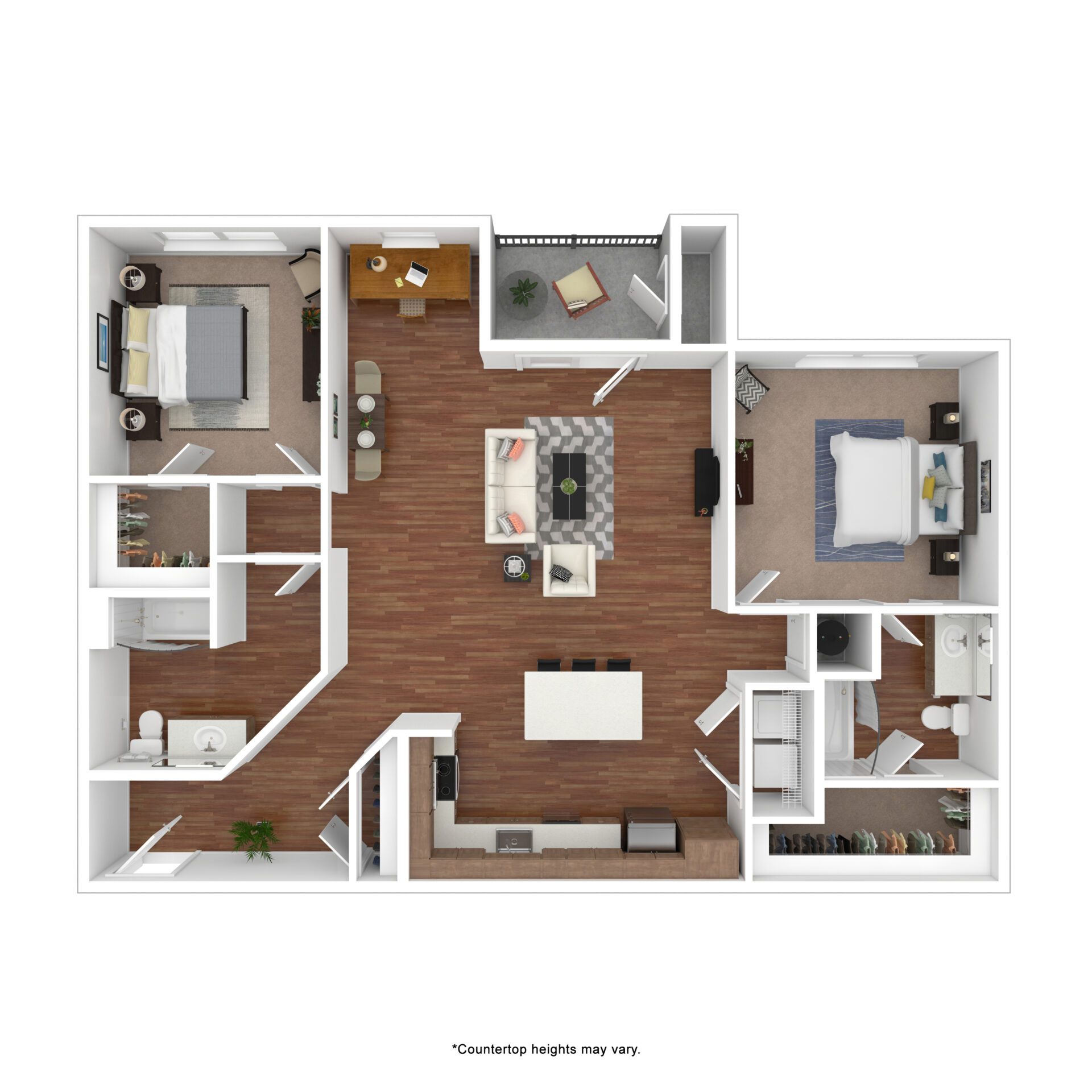 SmyrnaVillageApts_8825AnatoliaCt_II-12720907_3DF_2x2-2Br-Split-1 Opal two bedroom two bathroom apartment floor plan