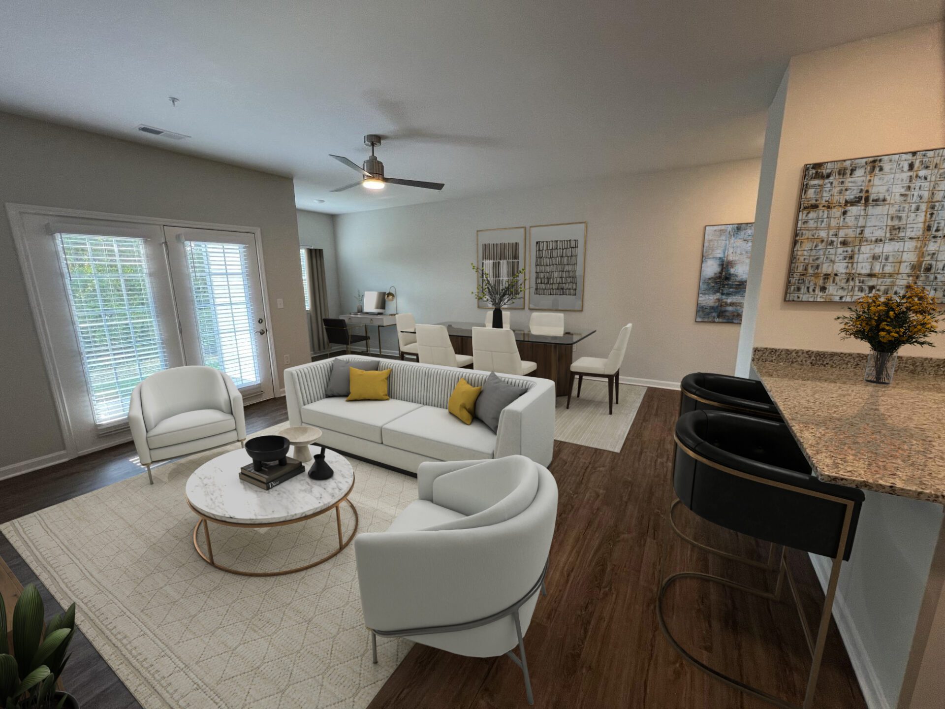 Glow 1 bedroom living room Wooden bench in the park area